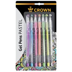 CROWN Набор гелевых ручек Hi-Jell Pastel, 0.8 мм, 7 шт.