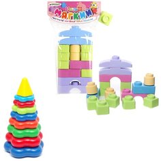 Конструктор Биплант Кнопик 11126-40-0045 + пирамида большая, пастель