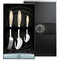 Набор столовый посеребренный с позолотой "Пламя" (ложка, вилка, ложка чайная ) в футляре Кольчугинский мельхиор