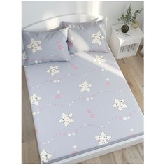 Простыня Сказка Спящие звезды перкаль на резинке 140 х 200 см (1546/0-15-0/0) серый