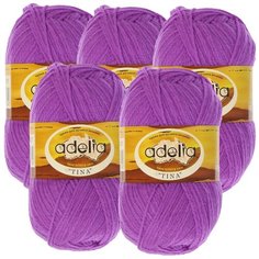 Пряжа Adelia Tina, 100 % акрил, 100 г, 308 м, 5 шт., №037 фиолетовый