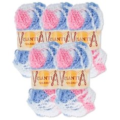 Пряжа Visantia Zikzak секционного крашения, 100 % полиэстер, 100 г, 100 м, 5 шт., №1055 голубой-св.розовый-бл.сиреневый