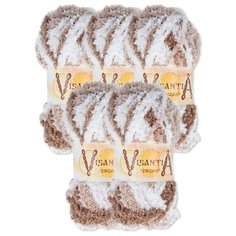 Пряжа Visantia Zikzak секционного крашения, 100 % полиэстер, 100 г, 100 м, 5 шт., №8550 белый-св.серый-коричневый