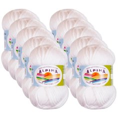Пряжа Alpina Nori, 44 % хлопок, 56 % акрил, 50 г, 100 м, 10 шт., №02 белый