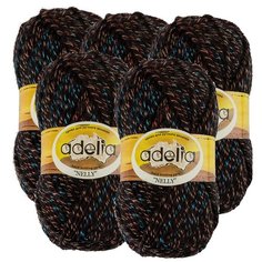 Пряжа Adelia Nelly мелажевая, 70 % шерсть, 30 % акрил, 100 г, 100 м, 5 шт., №19 черный-голубой-оранжевый