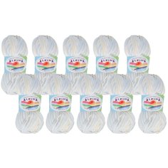 Пряжа Alpina Katrin, 100 % хлопок, 50 г, 140 м, 10 шт., №027 белый-желтый-сиреневый