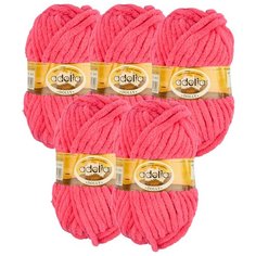 Пряжа Adelia Dolly однотонная, 100 % полиэстер, 100 г, 40 м, 5 шт., №23 коралловый