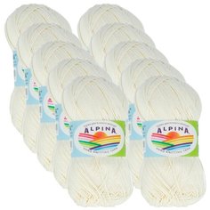 Пряжа Alpina Xenia, 100 % хлопок, 50 г, 240 м, 10 шт., №037 молочный