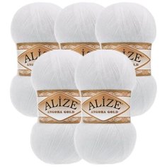 Пряжа Alize Angora Gold, 20 % шерсть, 80 % акрил, 100 г, 550 м, 5 шт., 55 белый