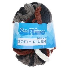 Пряжа Softino Softy plush maxi меланж, 100 % полиэстер, 250 г, 22 м, сливочно-чёрный