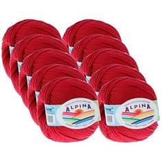 Пряжа Alpina Rene, 100 % хлопок, 50 г, 105 м, 10 шт., №020 бордовый