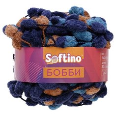 Пряжа Softino Бобби, 100 % полиэстер, 150 г, 30 м, сине-голубой