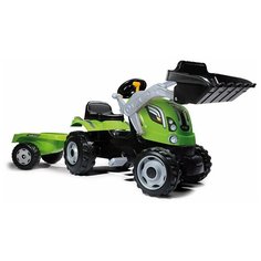 Веломобиль Smoby Трактор педальный строительный XL с прицепом, зеленый
