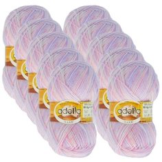 Пряжа Adelia Jane, 100 % акрил, 50 г, 227 м, 10 шт., 02 белый-бл.розовый-бл.сиреневый