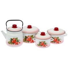 Набор посуды Эмаль Цветущий шиповник 2-3115/6 7 пр. белый