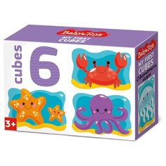 Кубики "Обитатели моря", 6 штук (без обклейки) Baby Toys
