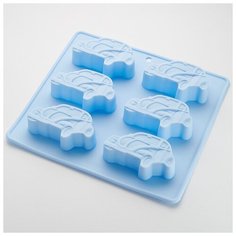 Форма для выпечки 6 кексов Webber BE-4473S "Машинки", голубой, 22x20x2,8 см