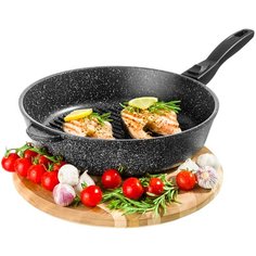Сковорода - гриль круглая 28 см Гармония вкуса Elan Gallery Черный мрамор, съёмная ручка