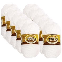 Пряжа Adelia Emma однотонная, 20 % шерсть, 80 % акрил, 50 г, 50 м, 10 шт., №20 белый