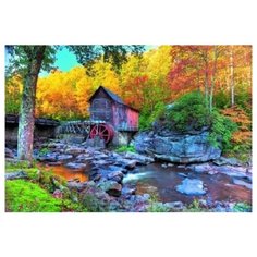 Холст с красками "Рисование по номерам. Деревянный домик в лесу", 22х30 см. Рыжий кот