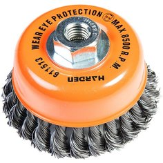 Щетка для УШМ, 100 мм, М14Х2, "чашка", крученая металлическая проволока 0,5мм.// HARDEN