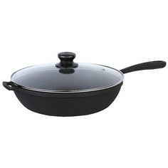 Сковорода чугунная МАЙСТЕРНЯ 260х60мм с литой ручкой и крышкой стекло, цвет чёрный Maysternya