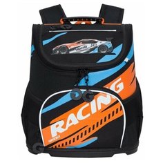 Ранец школьный Grizzly RAv-089-3 большого объема с пластиковым дном, для мальчиков, принт Гоночная машина