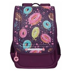 Ранец школьный Grizzly RAk-090-3, для девочек, принт Пончики, фиолетовый