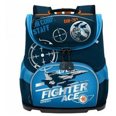 Ранец школьный Grizzly RAv-089-1 большого объема с пластиковым дном, для мальчиков, принт Самолет, синий