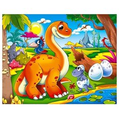 Алмазная мозаика, блестящая "Динозавры", 17х22 см (с подрамником, с полным заполнением) Рыжий кот