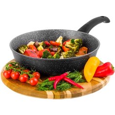 Сковорода глубокая 24 см Elan Gallery Гармония вкуса Черный мрамор Индукция без крышки