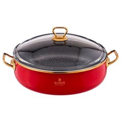 Сотейник Agness 3,5 л/26 см эмалированный со стеклянной крышкой и антипригарным мраморным покрытием (950-214)