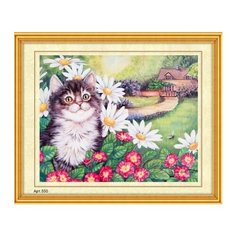 Набор для вышивания бисером "Котенок в цветах", 35x45 см