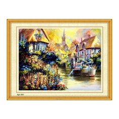 Набор для вышивания бисером "Дома на берегу реки", 35x45 см Рыжий кот