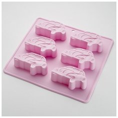 Форма для выпечки 6 кексов Webber BE-4473S "Машинки", сиреневый, 22x20x2,8 см