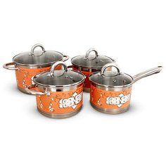Набор кастрюль "Fiore coral" с крышками, 18 см, 20 см, 24 см и соусник 16 см Pomi Doro