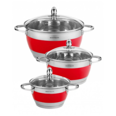 Набор кастрюль с крышкой HOFFMANN HM 5841, 3 шт, 1,8 л, 3,5 л, 5,9 л., красный