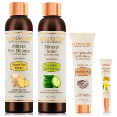 SEAMANTIKA Набор: Молочко очищающее для лица Ginger Root Extract с экстрактом корня имбиря и минералами Мертвого моря (для всех типов кожи) 150 мл, Тоник очищающий для лица Cucumber Fruit Extract с огуречным экстрактом и минералами Мертвого моря (для 