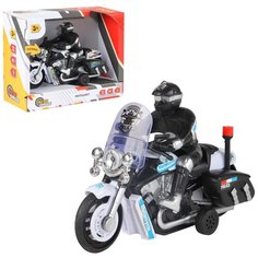 Машинка детская инерционная Мотоцикл AUTODRIVE на батарейках со светом и звуком, черный, с мигалкой, в/к 17,5*14*6,5см