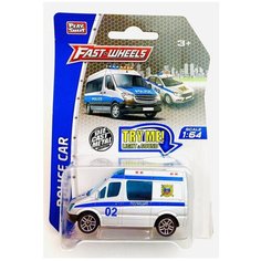 Модель металлической машины "Полиция" A6704 Fast Wheels, звук сирены, сигнализации, светятся мигалки, инерционная машинка Play Smart, 1:64, 8х3.5х3 см
