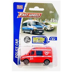 Модель металлической машины "Пожарная охрана" A6704 Fast Wheels, звук сирены, сигнализации, светятся мигалки, инерционная машинка Play Smart, 1:64, 8х3.5х3 см
