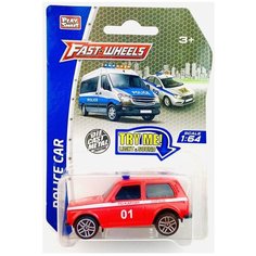 Модель металлической машины "Пожарная охрана" A6706 Fast Wheels, звук сирены, сигнализации, светятся мигалки, инерционная машинка Play Smart, 1:64, 8х3.5х3 см