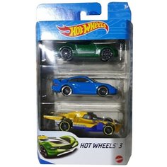 Hot Wheels Базовые машинки, 3 шт, зеленый металик, голубая, желто-голубая