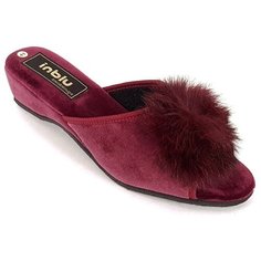 Тапочки на танкетке с пушком INBLU RR-1X бордового цвета (Размер 38 / 23,5см)