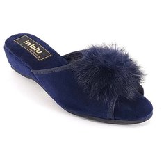 Тапочки на танкетке с пушком INBLU RR-1X синего цвета (Размер 39 / 24,5см)