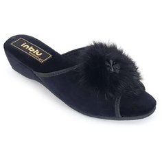 Тапочки на танкетке с пушком INBLU RR-D1 чёрного цвета (Размер 39 / 24,5см)