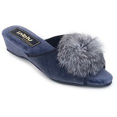 Тапочки на танкетке с пушком INBLU RR-D1 серо-синего цвета (Размер 41 / 25,5см)