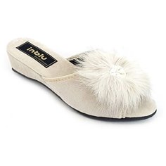 Тапочки на танкетке с пушком INBLU RR-D1 бежевого цвета (Размер 39 / 24,5см)