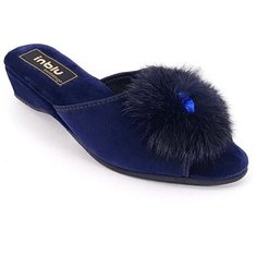 Тапочки на танкетке с пушком INBLU RR-D1 темно-синего цвета (Размер 40 / 25см)