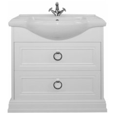 Тумба с керамической раковиной FOSTER 65, TS-F9065-C-W/BU 013.80.07, ШхГхВ : 66х42х86 см., напольная, два ящика с доводчиками, цвет белый, ручки круг хром. Tessoro